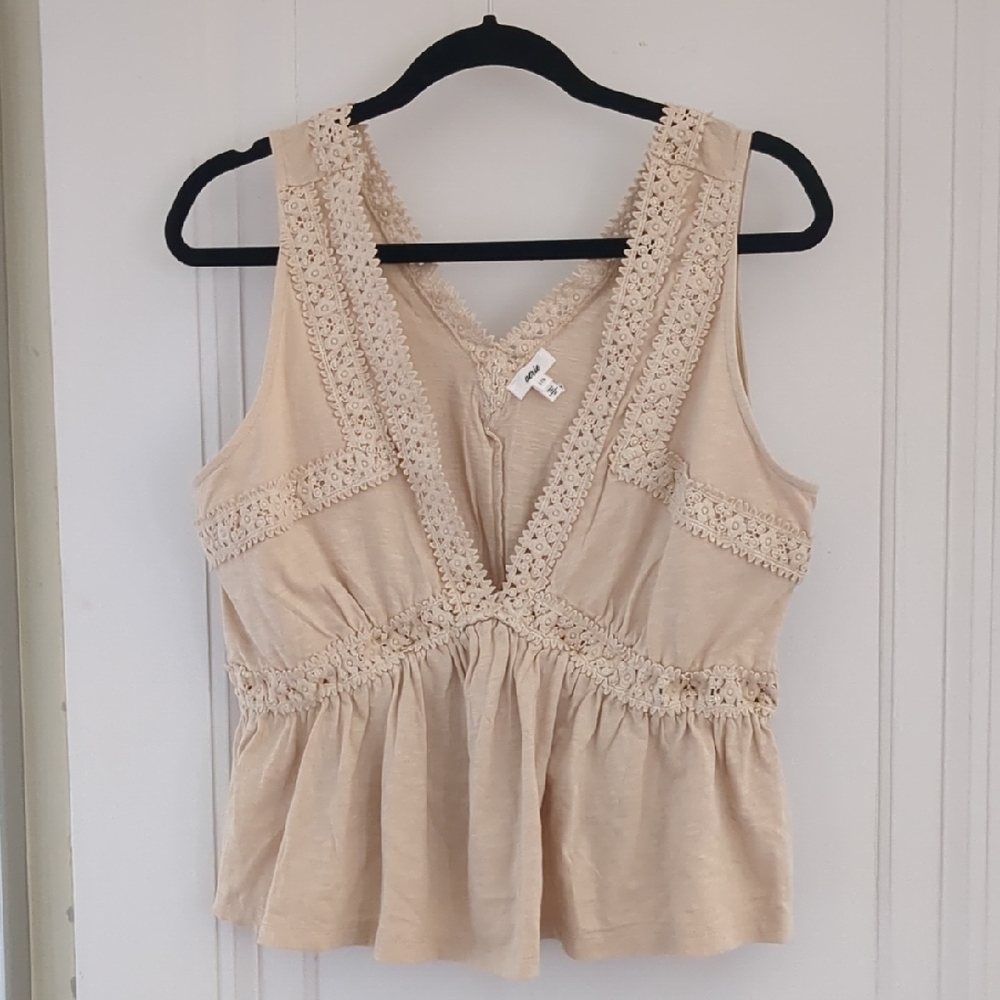 Aerie Beige Crochet Detail Blouse